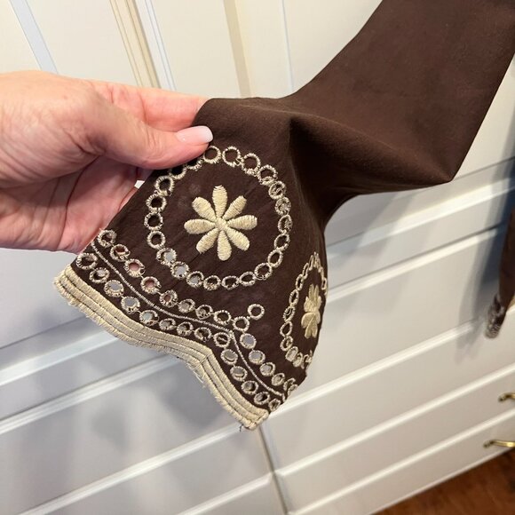 MAIN STREET BLUES Brown & Tan Embroidered Tunic Blouse (Size 2X) - Picture 3 of 9